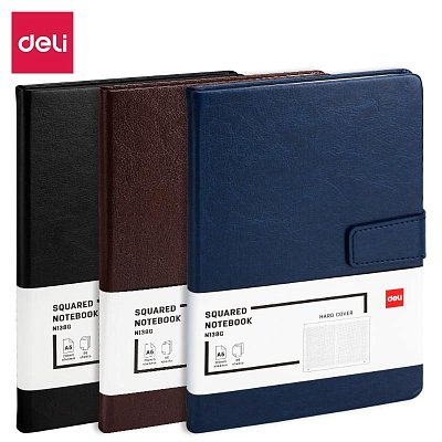 Блокнот Deli А5 96л 80 г/м, твер. обл, магнит клетка 5×5 мм синий кожа EN138G