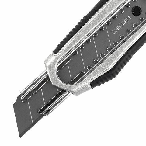 Нож канцелярский мощный 18 мм BRAUBERG «Heavy duty», автофиксатор, резиновые вставки, металл, 237158
