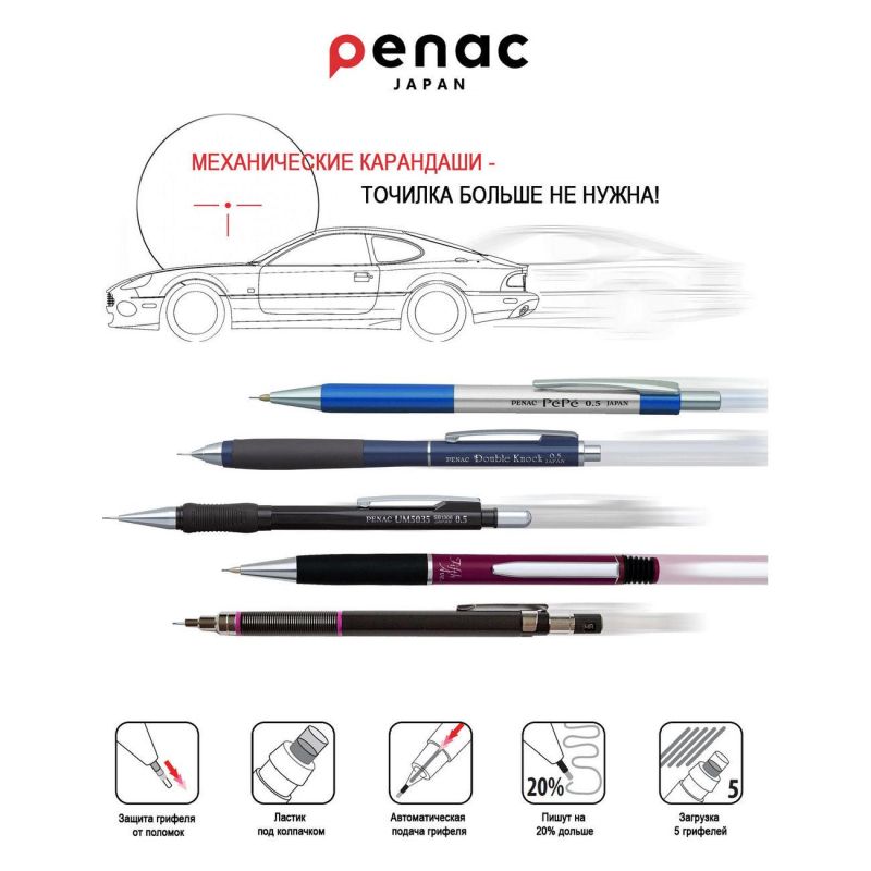 Карандаш механический PENAC PEPE 0.5мм НВ кор металлический/синий SB0102-11