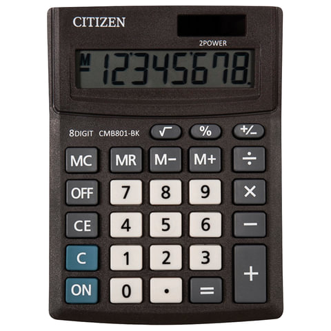 Калькулятор настольный CITIZEN BUSINESS LINE CMB801BK, МАЛЫЙ (136×100 мм), 8 разрядов, двойное питание