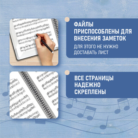 Папка-тетрадь для нот А4, 20 вкладышей на 40 страниц, на гребне, пластик, ЧЕРНАЯ, BRAUBERG