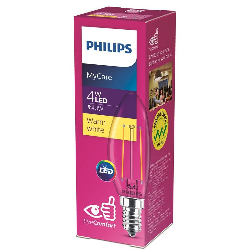 превью Лампа светодиодная Philips 4 Вт E14 свеча 3000 К теплый белый свет