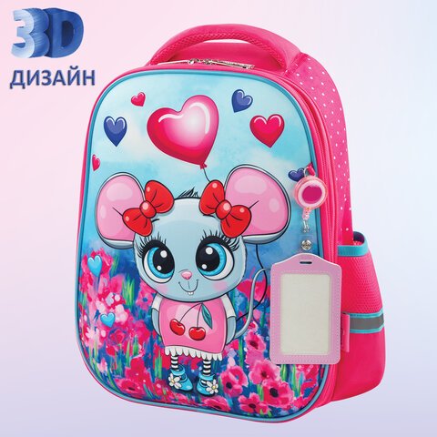 Ранец ЮНЛАНДИЯ LIGHT, 2 отделения, «Pretty mouse», 3D панель, 38×29х16 см