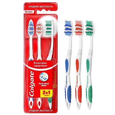 Зубная щетка Colgate Классика Здоровья 2+1 средней жесткости 3 шт/уп