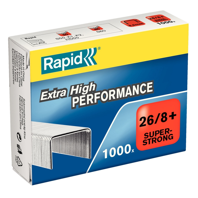 превью Скобы для степлера N26/8+ Rapid Super Strong оцинкованные (1000 штук в упаковке)