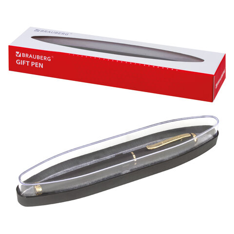 Ручка подарочная перьевая BRAUBERG Maestro, СИНЯЯ, корпус черный с золотистыми деталями, линия письма 0.25 мм