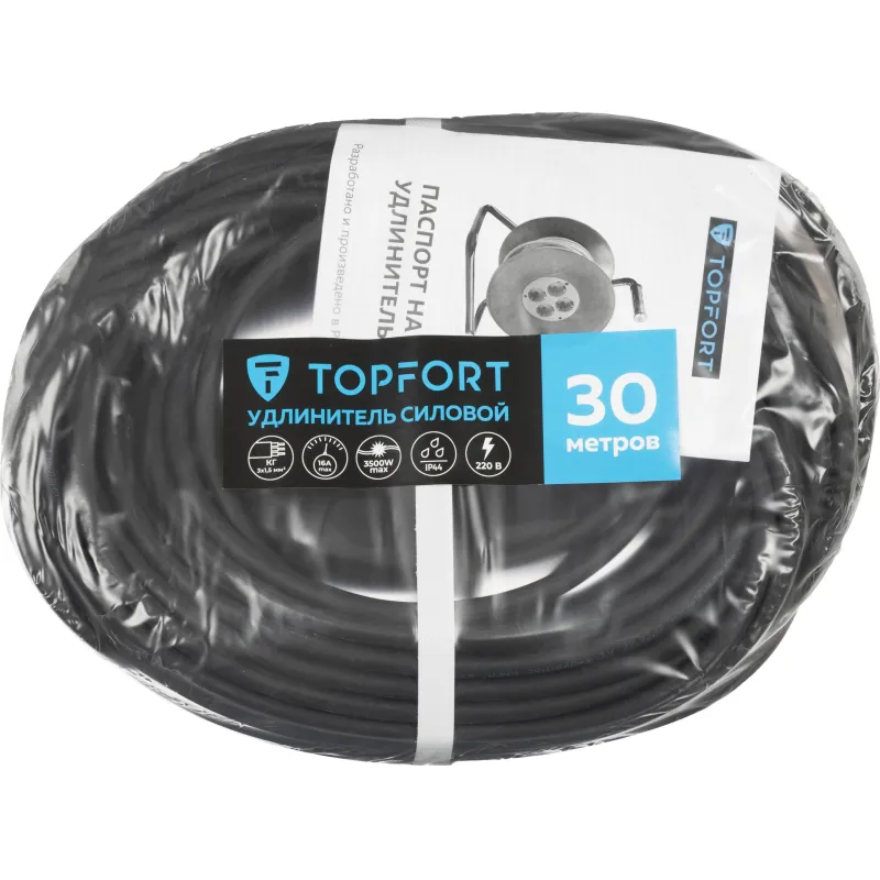 Удлинитель Topfort КГ 3×1.5кв. мм 30м в бухте 3 гнезда, с/з., с/загл., IP44
