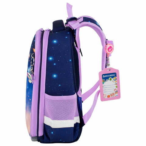 Ранец BRAUBERG PREMIUM, 2 отделения, с брелоком, «Night catcher», СВЕТЯЩИЙСЯ, 38×29х16 см
