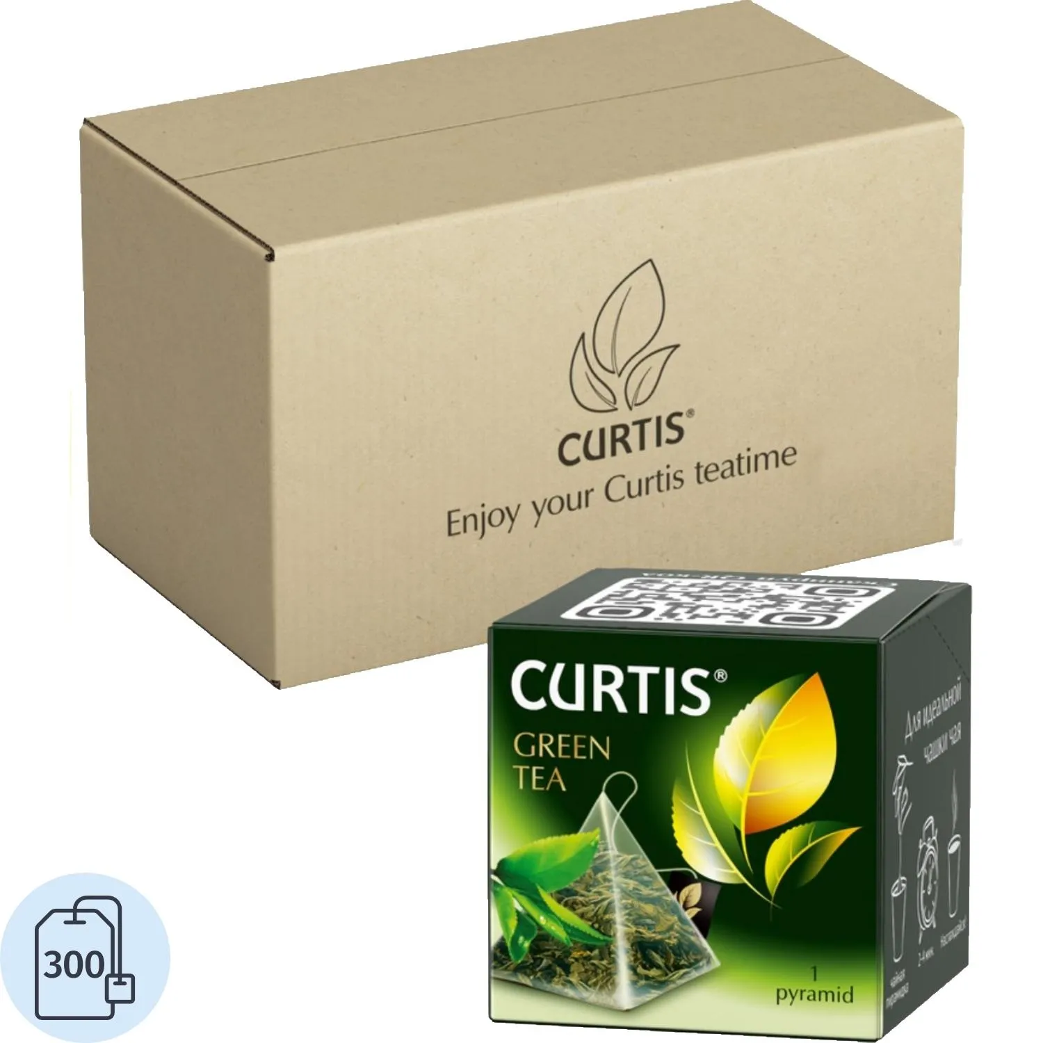 Чай Curtis Green Tea зеленый среднелистов, 300 пирамидок/уп, в гофрокоробе