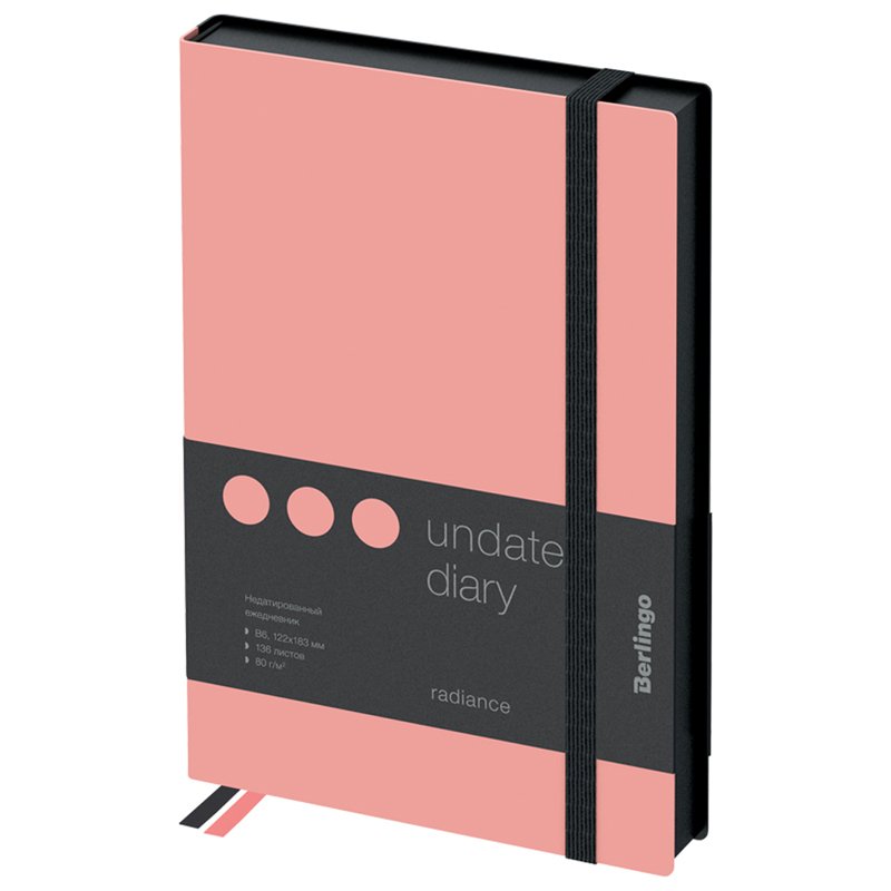 превью Ежедневник недатир. B6, 136л., кожзам, Berlingo «Instinct», черный/фламинго, с резинкой