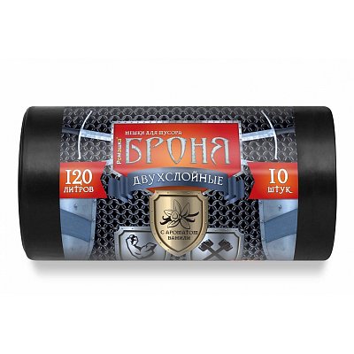 Мешки для мусора на 120 л Броня черные (ПВД, 60 мкм, в рулоне 10 шт, 70×110 см)