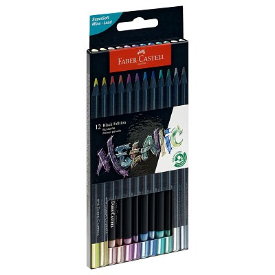 Карандаши цветные Faber-Castell «Black Edition», 12цв., металлик, трехгран., черное дерево, заточен., картон. 