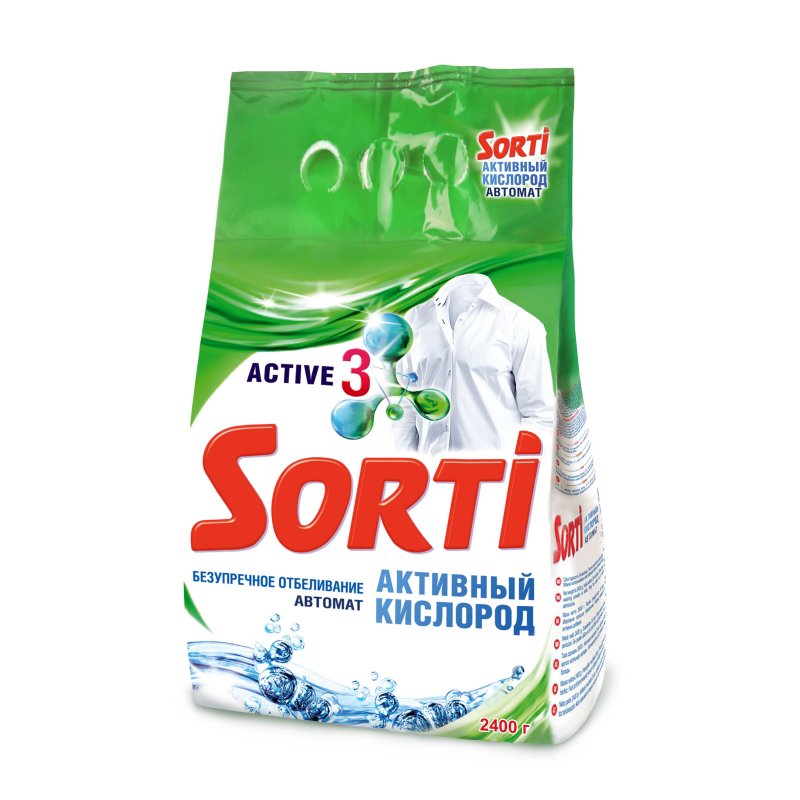 превью Порошок стиральный автомат Sorti Активный кислород 2.4 кг (для белого белья)