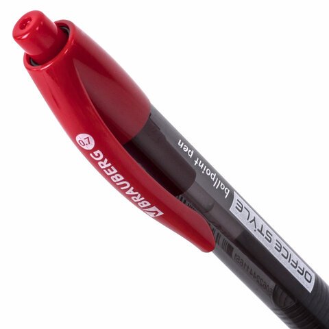 Ручка шариковая автоматическая с грипом BRAUBERG OFFICE STYLE, КРАСНАЯ, узел 0.7 мм, линия 0.35 мм, тонированный корпус