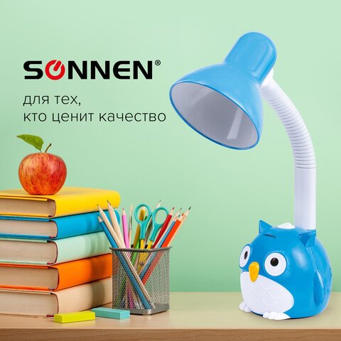Светильник настольный SONNEN OU-603, на подставке, цоколь Е27, «Сова», синий
