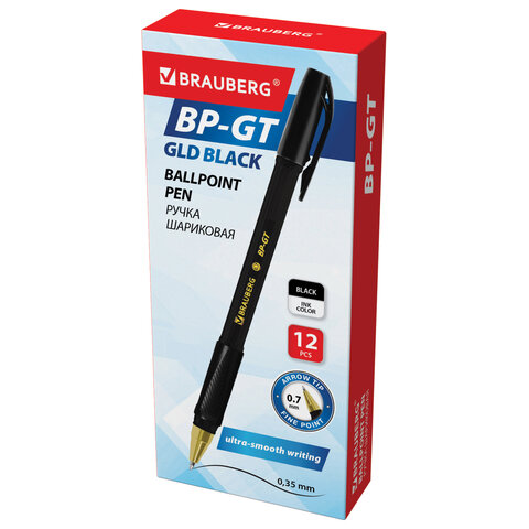Ручка шариковая BRAUBERG BP-GT GLD BLACK, ЧЕРНАЯ, корпус тонированный, пишущий узел 0.7 мм, линия письма 0.35 мм