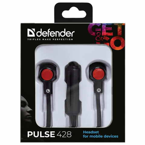 Наушники-вкладыши с микрофоном Defender «Pulse» 428, 1.2м, черный