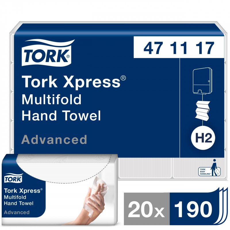 Полотенца бумажные листовые Tork Xpress Advanced Н2 Z-сложения 2-слойные 20 пачек по 190 листов (артикул производителя 471117)