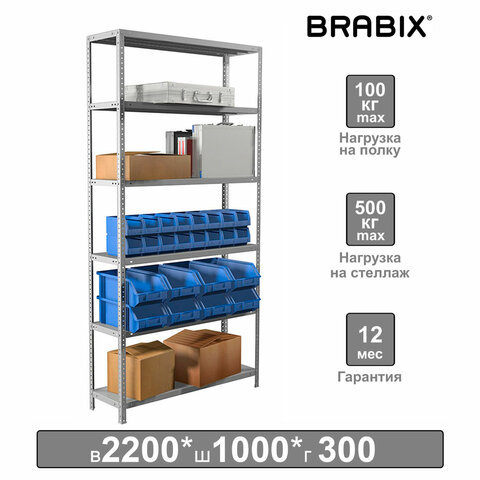 превью Стеллаж металлический BRABIX «MS 220/30-6»2200×1000х300 мм6 полок291373