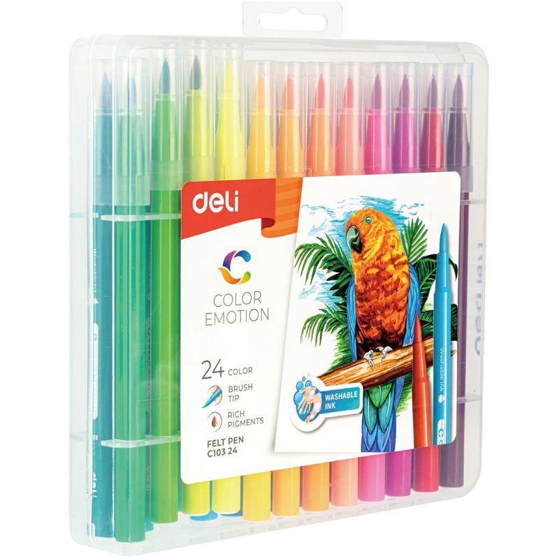 Фломастеры набор Deli Color Emotion кисть смываемые 24цв. пластик ...