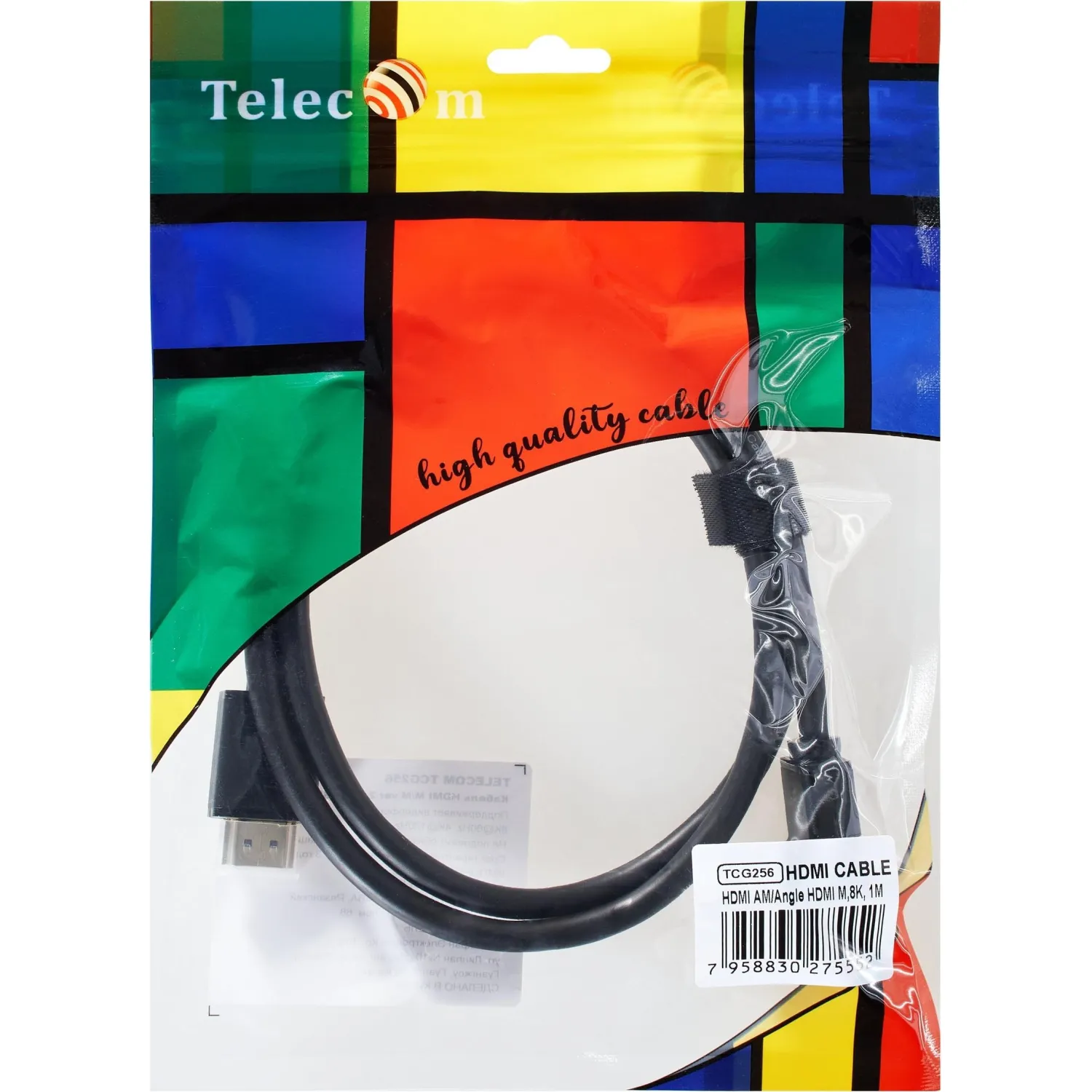 Кабель HDMI---HDMI ver 2.1 8K@60Hz угол 90град 1м, Telecom TCG256-1M