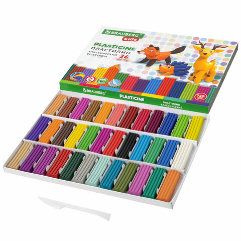 Пластилин классический BRAUBERG KIDS, 36 цветов, 720 г, стек, ВЫСШЕЕ КАЧЕСТВО