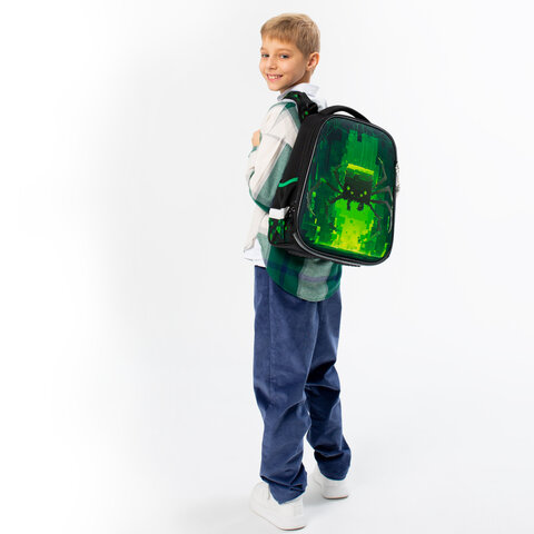 Ранец BRAUBERG PREMIUM, 2 отделения, с брелоком, «Digital spider», LED-ЛАМПОЧКИ, 38×29х16 см