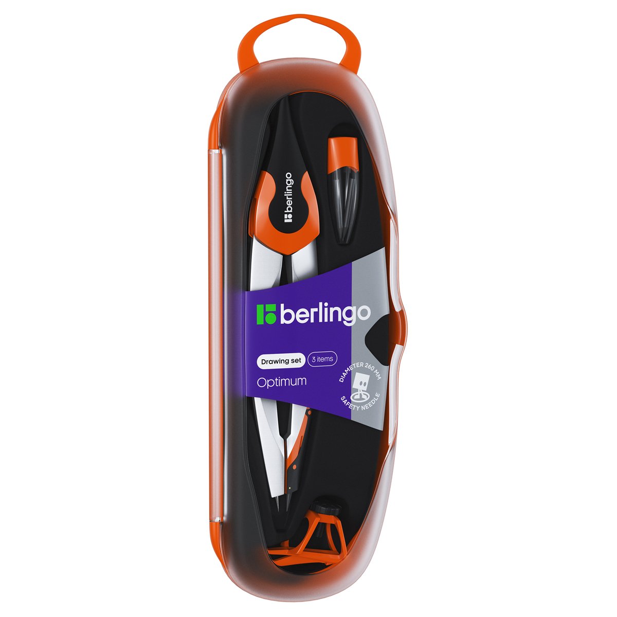 Готовальня Berlingo «Optimum», 3 предмета, циркуль 135мм, пластиковый футляр