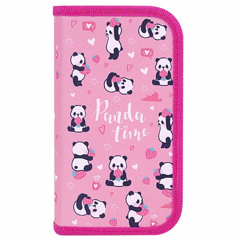 Пенал ЮНЛАНДИЯ, 2 отделения, полиэстер, 19×11 см, «Pandamania»
