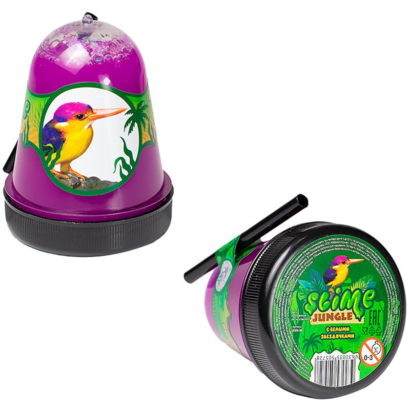 превью Слайм Slime «Jungle. Птичка Зимородок», с белыми звездочками, 130г