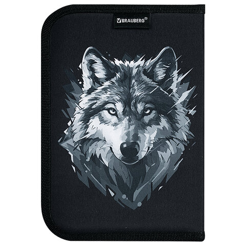 Пенал BRAUBERG, 1 отделение, полиэстер, 21×14 см, «Gray wolf»