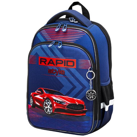 Ранец BRAUBERG QUADRO, 3 отделения, с брелком, «Rapid style», 37×28х18 см