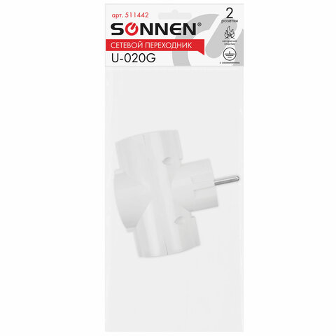 Сетевой переходник SONNEN U-030G, 3 розетки, с заземлением, 16 А, 511441