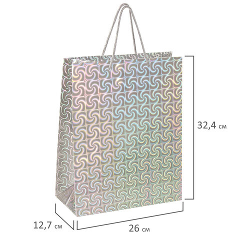 Пакет подарочный 26×13x32 см (L), НАБОР 4 шт., 4 дизайна, голография, ЗОЛОТАЯ СКАЗКА