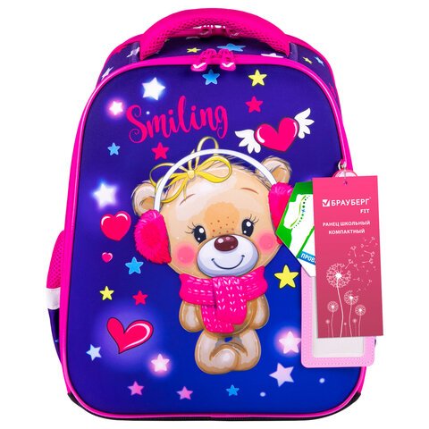 Ранец BRAUBERG FIT, 2 отделения, «Smiling bear», 3D-панель, 38×27х14 см