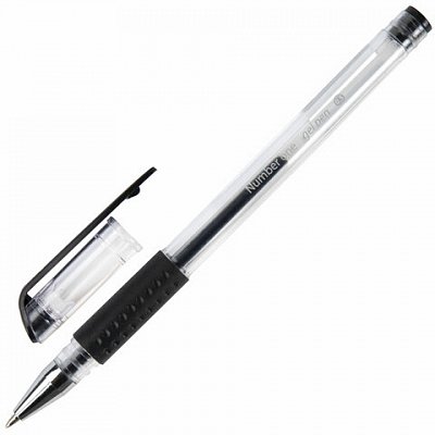Ручка гелевая BRAUBERG «Number One», корпус прозрачный, 0.5 мм, резиновый держатель, черная