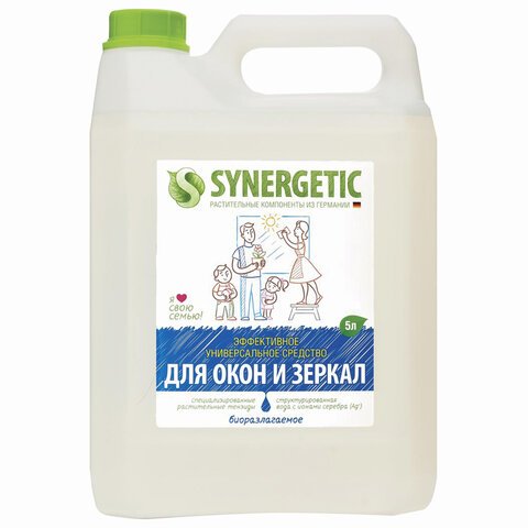 Средство для мытья стекол и зеркал с антибактериальным эффектом 5 л SYNERGETIC, биоразлагаемое