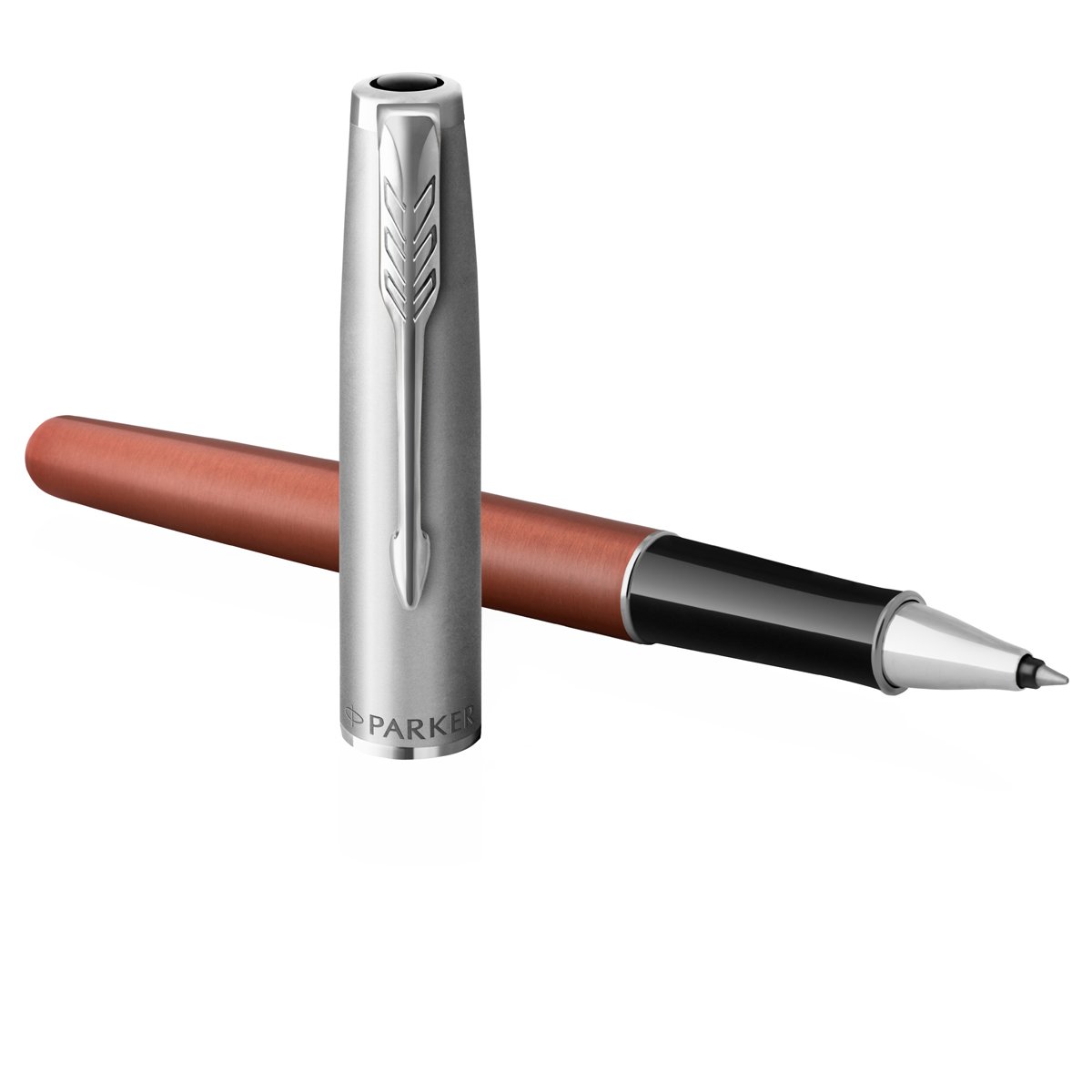 превью Ручка-роллер Parker «Sonnet Sand Blasted Metal&Orange Lacquer» черная, 0.5мм, подарочная упаковка