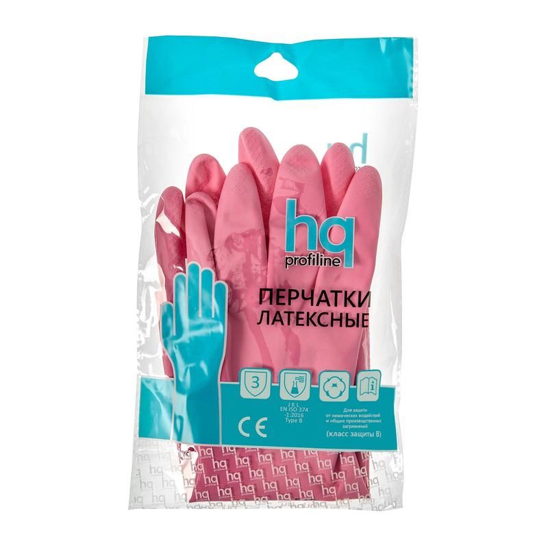 Перчатки КЩС латексные Hq Profiline сверхпрочные розовые (размер 8, M)
