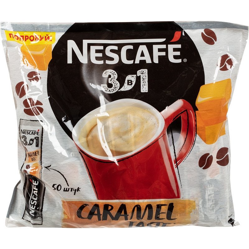 Кофе порционный растворимый Nescafe 3 в 1 Карамель 50 пакетиков по 14.5 ...
