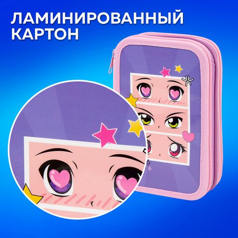 Пенал ПИФАГОР, 3 отделения, ламинированный картон, 19×11 см, «Anime eyes»