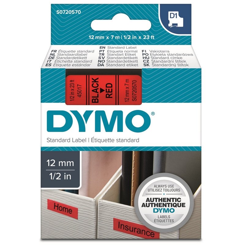 Картридж для этикет-принтеров DYMO LM150, LP350, PC II (12 мм x 7м, красная лента/чёрный шрифт)