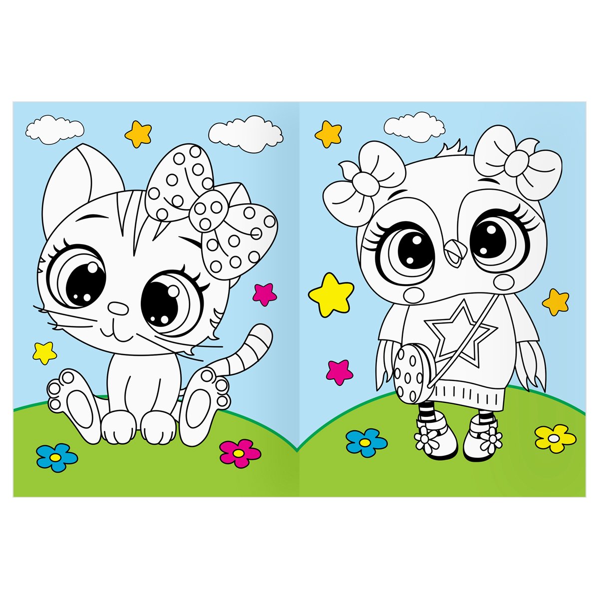 Раскраска А4 ТРИ СОВЫ «Животные в стиле kawaii», 16стр., цветной фон