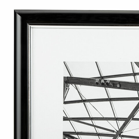 Рамка 21×30 см небьющаяся, багет 14.6 мм, пластик, BRAUBERG «Original Line», черная/серебро