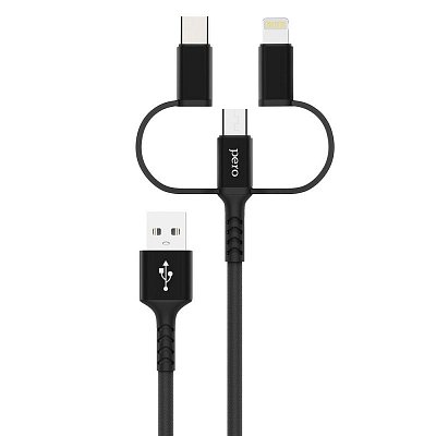 Кабель USB PERO DC-06 3 in 1 (Lightning/micro USB/Type-C), 3А, 1м, черный