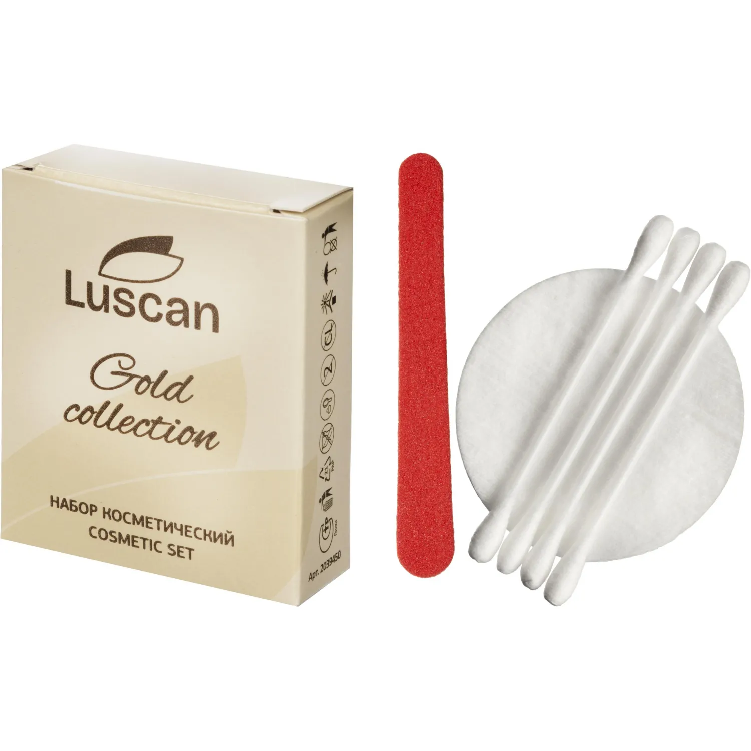 превью Набор косметический Luscan Gold Collection картон (ватные палочки - 4 штуки, ватные диски - 2 штуки, пилка, 300 штук в упаковке)