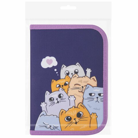Пенал ПИФАГОР, 1 отделение, 1 откидная планка, полиэстер, 19×13 см, «Cats greetings»