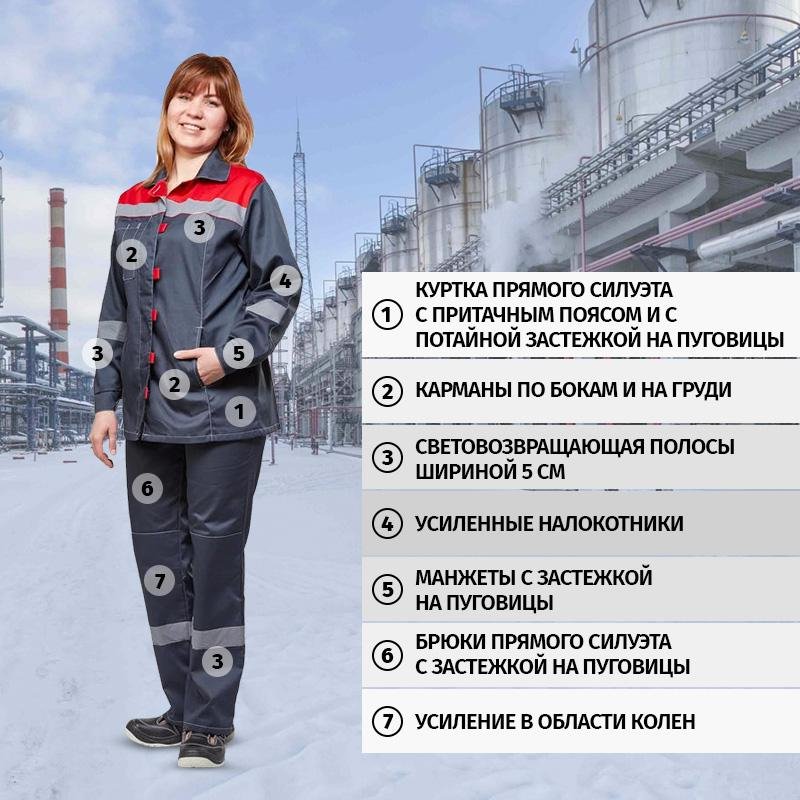 Костюм рабочий летний женский л20-КБР с СОП серый/красный (размер 40-42, рост 170-176)