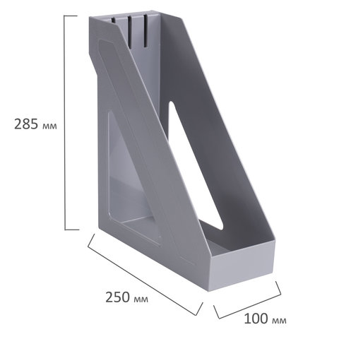 Лоток вертикальный для бумаг BRAUBERG «Basic», 265×100×285 мм, серый