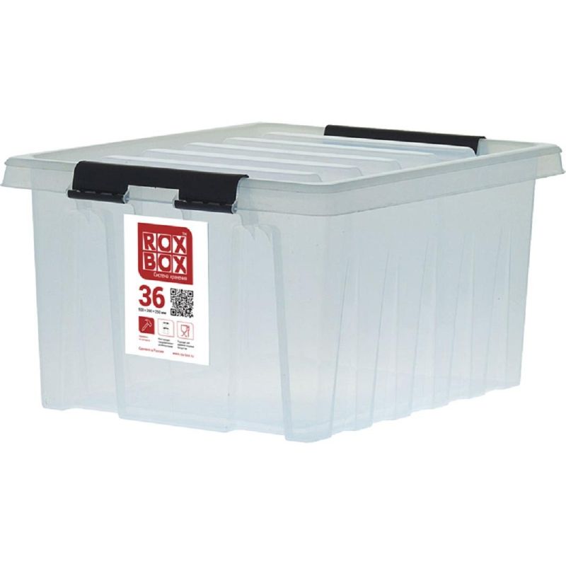превью Ящик п/п 500×390х250 мм Rox Box 36 с крышкой и клипсами прозрачный